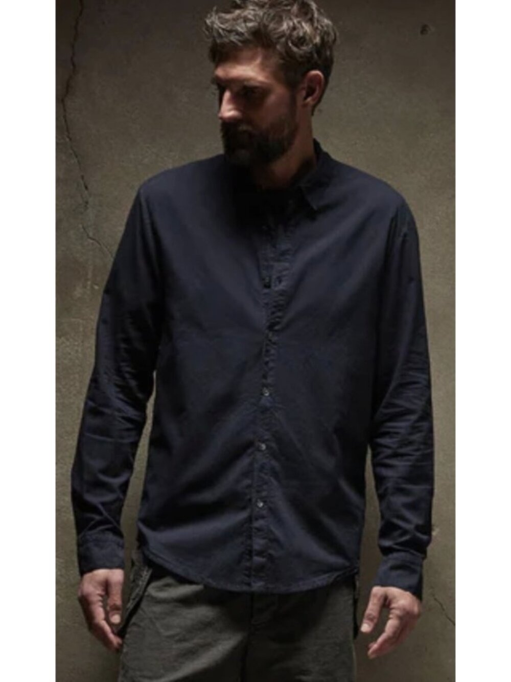 JAMES PERSE Standard Shirt in Deep Blue Cotton Medium Minimalist Casual Preppy